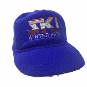 Ski Winter Park Earflap Hat Blue Fleece Vintage
